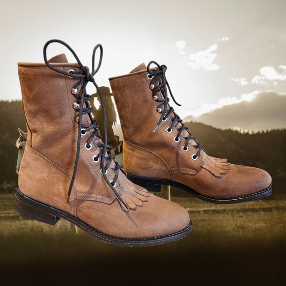 Dan Post Shoes - Dan Post Women's Round Toe Lace-Up Ropers, Khaki - Size 7M